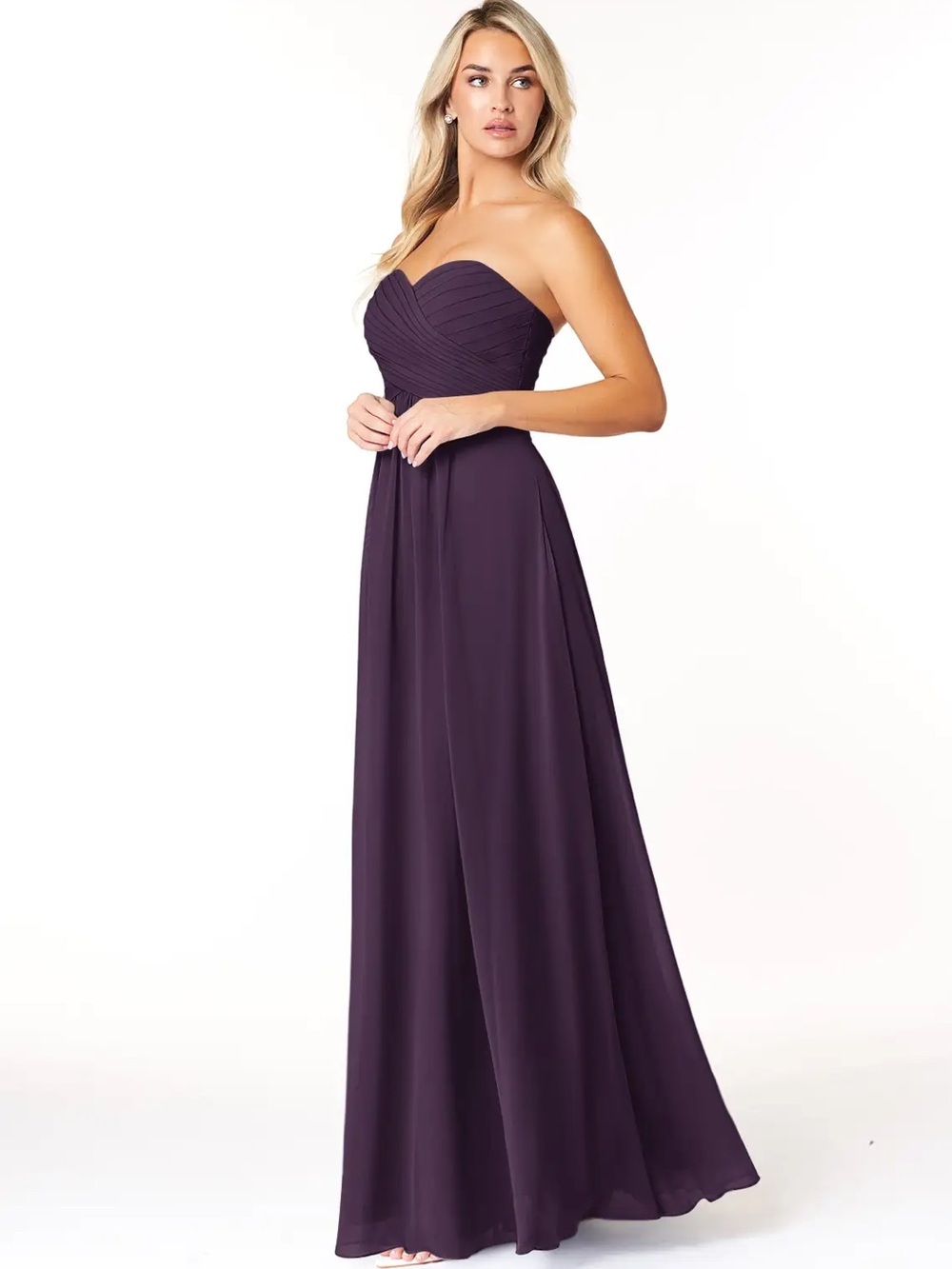 Ralph Lauren Strapless Sweetheart Chiffon Gown in Plum